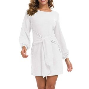 Long Sleeve Dress Casual Tie Waist Sweater Dresses